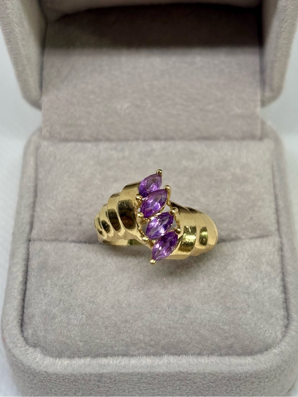 14K Gold Marquise Amethyst Ring, size 8